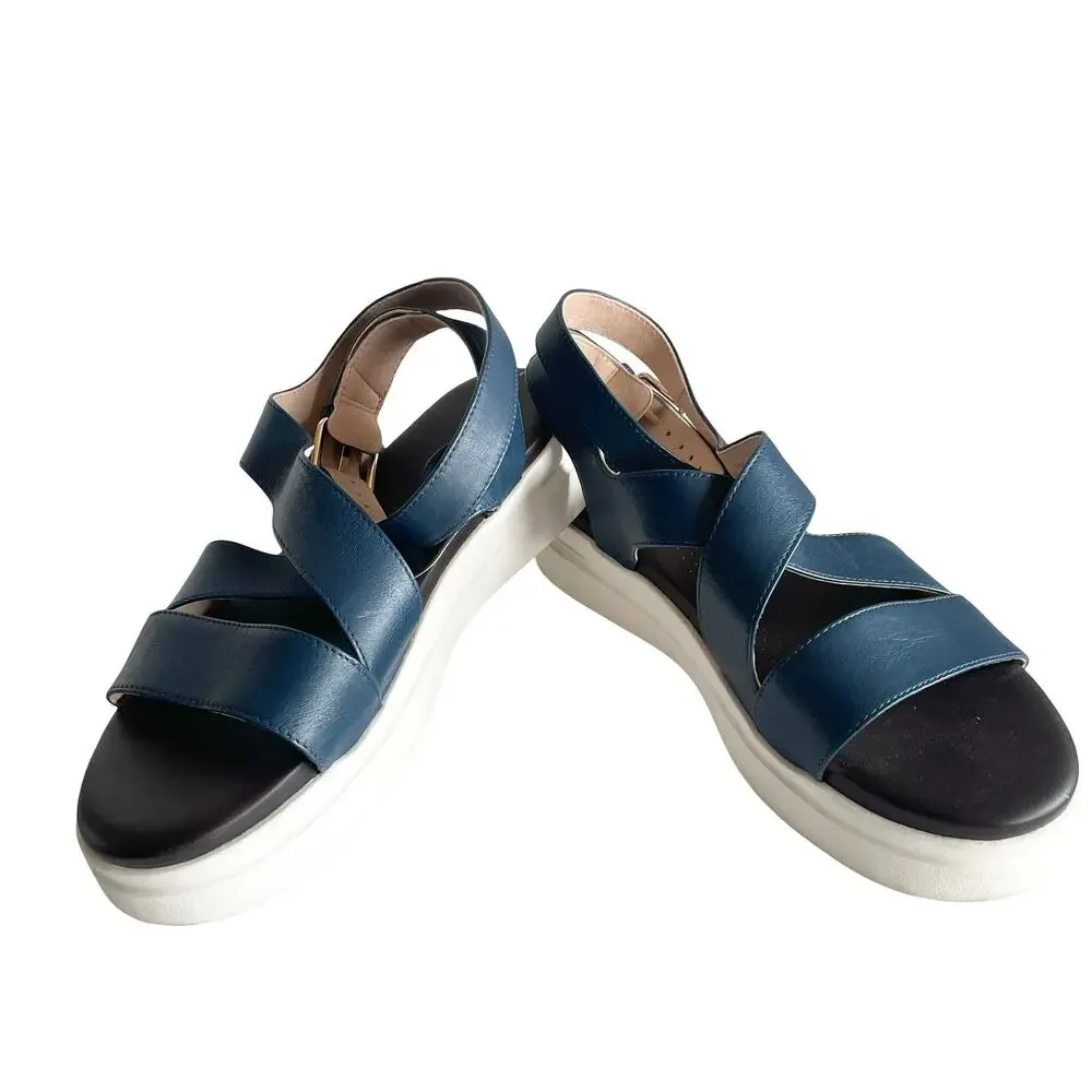 Cole Haan GrandPro Rally Castine Platform Sandal Blue Soze 6.5B‎ Strappy Leather